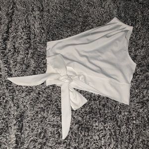 One strap white crop top w/ adjustable bow